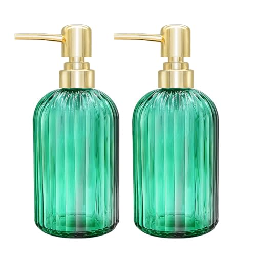 Seifenspender - 2er Pack 14 Oz Küche Glas Seifenspender mit Pumpe, Badezimmer Transparente Seifenspenderflasche für Handseife, Spülmittel Under Lotion (Grün) von GCCL