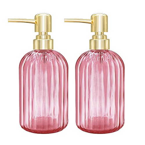 Seifenspender - 2er Pack 14 Oz Küche Glas Seifenspender mit Pumpe, Badezimmer Transparente Seifenspenderflasche für Handseife, Spülmittel Under Lotion (Rosa) von GCCL