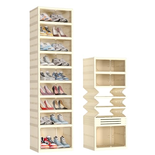 GCCSJ Faltbares Schuhregal, 9 Ebenen, 18 Paar, Kunststoff, zusammenklappbar, Schuhbox, Aufbewahrungsschrank mit transparenter Tür, einfache Montage für Eingangsbereich, Schlafzimmer, Wohnzimmer GCCSJ Faltbares Schuhregal, 9 Ebenen, 18 Paar, Kunststoff, zusammenklappbar, Schuhbox, Aufbewahrungsschrank mit transparenter Tür, einfache Montage für Eingangsbereich, Schlafzimmer, Wohnzimmer von GCCSJ