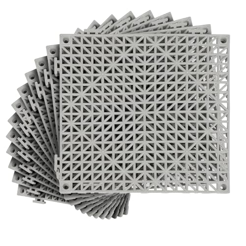 Ineinandergreifende Bodenfliesen, 30,5 x 30,5 cm, modulares, ineinandergreifendes Kissen, PVC, rutschfeste Ablauffliesen für den Innen- und Außenbereich, Grau, 12 Packungen Ineinandergreifende Bodenfliesen, 30,5 x 30,5 cm, modulares, ineinandergreifendes Kissen, PVC, rutschfeste Ablauffliesen für den Innen- und Außenbereich, Grau, 12 Packungen von GCCSJ