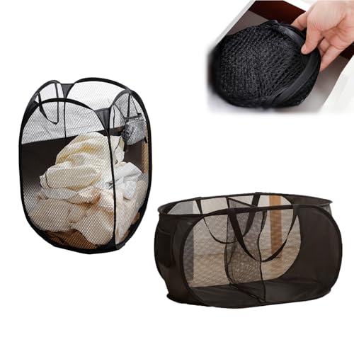 2 Stück Faltbarer Wäschekorb 36 * 36 * 58 cm, 70L Pop-up Wäschekorb klappbar Groß mit Mesh,Wäschekorb Klappbar Wäschetonne mit Henkel,für Kinderzimmer College Dorm Camping Und Reisen (Schwarz) von GCFTIFF