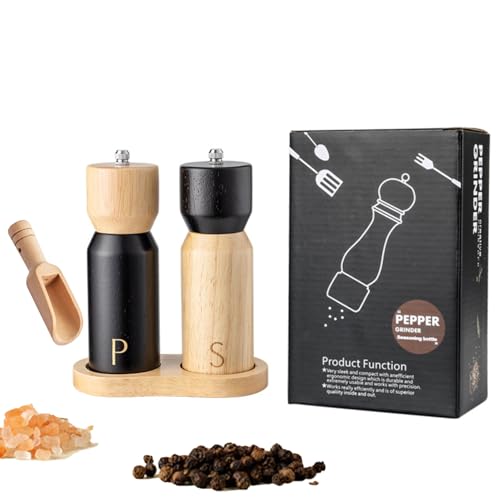 GCFTIFF Salz und Pfeffermühle aus Holz mit untersetzer und Löffel,2er set Keramikmahlwerk Gewürzmühle,manuelle Pfeffermühle,Gewürzmühle Grinder mit verstellbarem Mahlwerk für Gewürze Pfeffer Salz 17cm GCFTIFF Salz und Pfeffermühle aus Holz mit untersetzer und Löffel,2er set Keramikmahlwerk Gewürzmühle,manuelle Pfeffermühle,Gewürzmühle Grinder mit verstellbarem Mahlwerk für Gewürze Pfeffer Salz 17cm von GCFTIFF