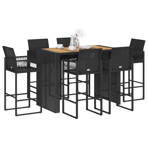 7-teiliges Gartenbar-Set ohne Kissen schwarz Polyrattan Akazie Outdoor Sets 7-teiliges Gartenbar-Set ohne Kissen schwarz Polyrattan Akazie Outdoor Sets von GCHDHAPB