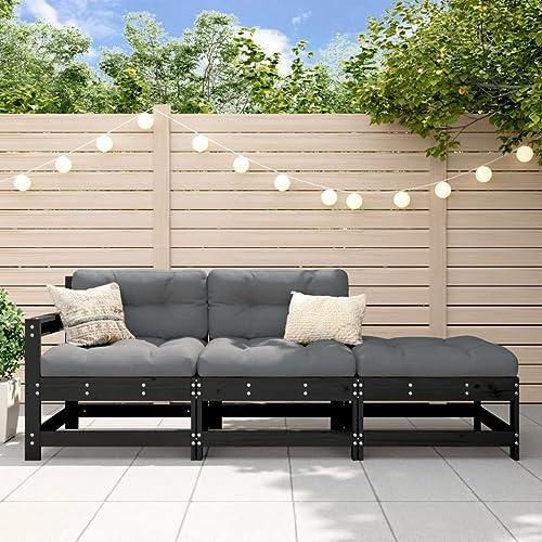 GCHDHAPB 3-teiliges Garten-Lounge-Set mit Kissen schwarz Massivholz von GCHDHAPB