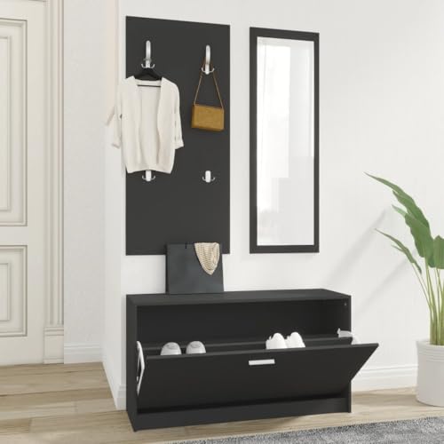 GCHDHAPB 3in1 Schuhschrank Set schwarz Holzwerkstoff von GCHDHAPB