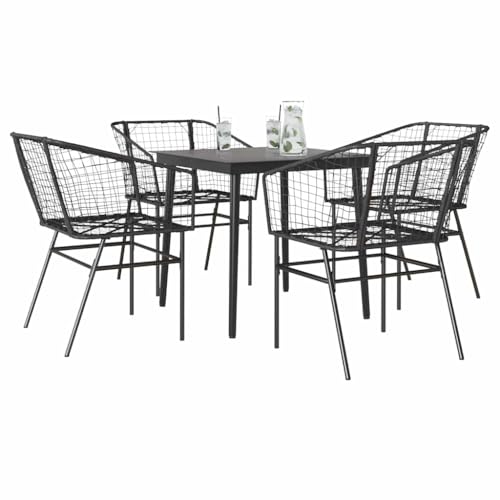 GCHDHAPB 5-teiliges Garten-Esszimmer-Set, schwarzes Polyrattan-Glas, Outdoor-Sets von GCHDHAPB