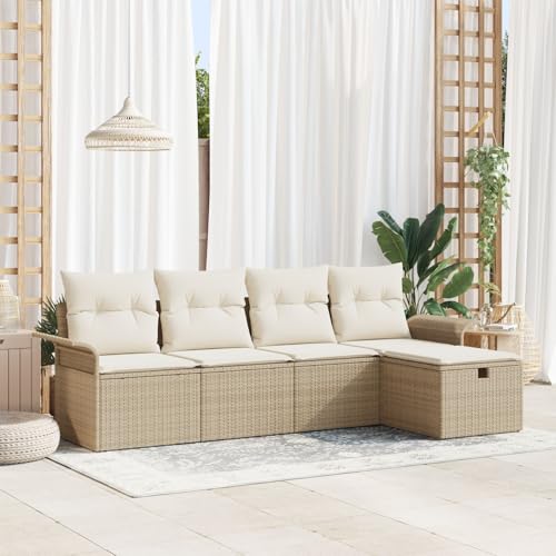 GCHDHAPB 5-teiliges Gartensofa-Set mit Kissen beige Poly Rattan von GCHDHAPB