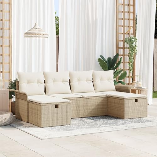GCHDHAPB 6-teilige Gartensofa-Set mit Kissen beige Poly Rattan von GCHDHAPB