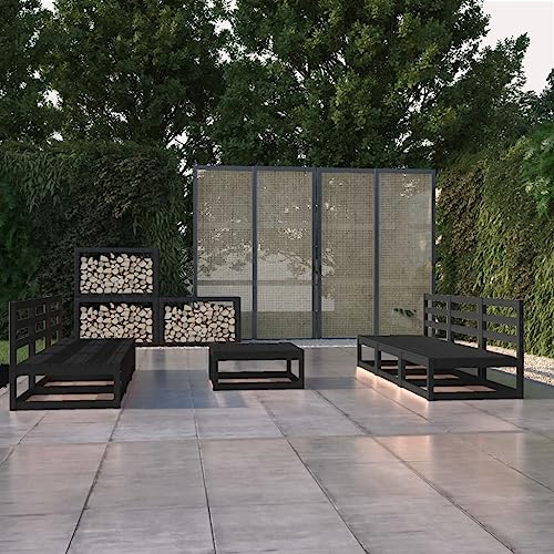 GCHDHAPB 7-teiliges Garten-Lounge-Set schwarz massives Kiefernholz Outdoor Sets von GCHDHAPB