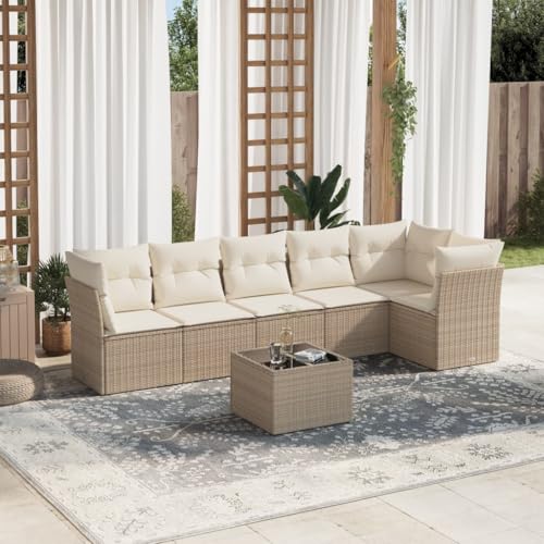 GCHDHAPB 7-teiliges Gartenmöbel-Set mit Kissen Polyrattan beige von GCHDHAPB