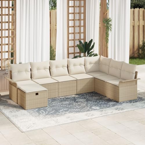GCHDHAPB 8-teilige Gartensofa-Set mit Kissen beige Poly Rattan von GCHDHAPB