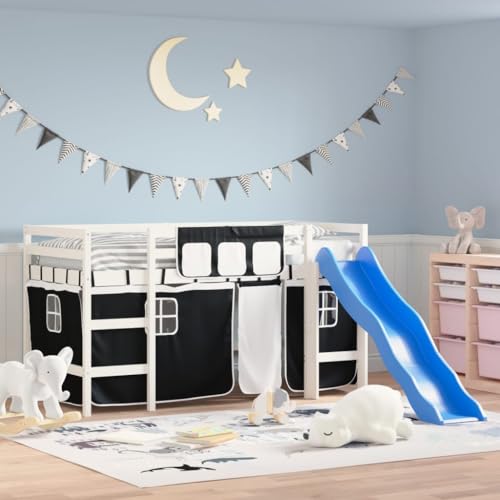 GCHDHAPB Betten & Zubehör, Betten & Bettrahmen, Kinderhochbett mit Vorhängen, ohne Matratze, Weiß und Schwarz, 80 x 200 cm von GCHDHAPB