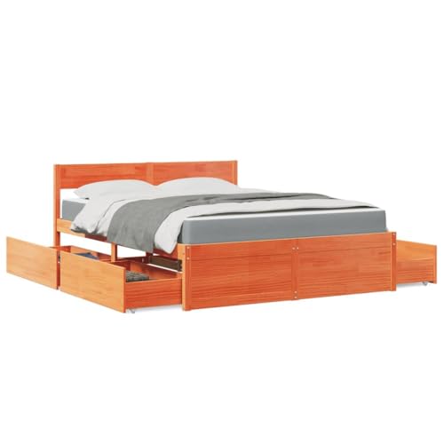 GCHDHAPB Betten & Zubehör, Betten & Bettrahmen - Bett mit Schubladen und Matratze Wachs braun 140x200 cm Massivholz Kiefer GCHDHAPB Betten & Zubehör, Betten & Bettrahmen - Bett mit Schubladen und Matratze Wachs braun 140x200 cm Massivholz Kiefer von GCHDHAPB