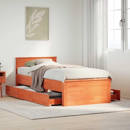 GCHDHAPB Bettgestell ohne Matratze mit Kopfteil Wachs braun 75x190 cm klein Einzelbett Massivholz Kiefer GCHDHAPB Bettgestell ohne Matratze mit Kopfteil Wachs braun 75x190 cm klein Einzelbett Massivholz Kiefer von GCHDHAPB