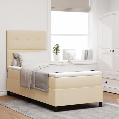 GCHDHAPB Boxspringbett Creme mit Matratze 80x200 cm Stoff von GCHDHAPB