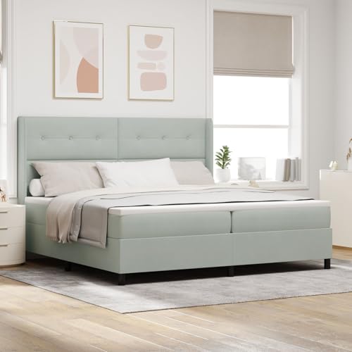 GCHDHAPB Boxspringbett mit Matratze Hellgrau 200x200cm Samt von GCHDHAPB