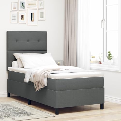 GCHDHAPB Boxspringbett mit Matratze & LED dunkelgrau 90x190 cm Stoff von GCHDHAPB