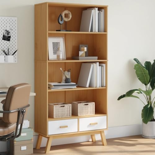 GCHDHAPB Bücherregal und Standregale, Bücherregal, 4 Ebenen, Massivholz, Kiefer aus massivem Holz, Weiß und Braun GCHDHAPB Bücherregal und Standregale, Bücherregal, 4 Ebenen, Massivholz, Kiefer aus massivem Holz, Weiß und Braun von GCHDHAPB