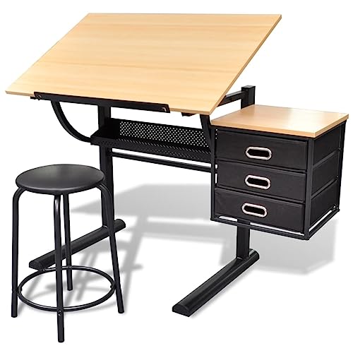 GCHDHAPB Büro-Arbeitsplatztische, Kunst- und Zeichentische, drei Schubladen, neigbarer Tisch, Zeichentisch mit Hocker GCHDHAPB Büro-Arbeitsplatztische, Kunst- und Zeichentische, drei Schubladen, neigbarer Tisch, Zeichentisch mit Hocker von GCHDHAPB