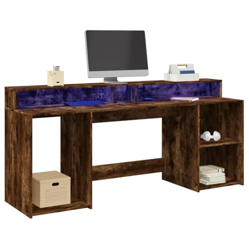 GCHDHAPB Büroschreibtisch-Schreibtisch mit LED-Lichtern, geräucherte Eiche, 200 x 55 x 91 cm, Holzwerkstoff von GCHDHAPB