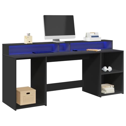 GCHDHAPB Büroschreibtisch-Schreibtisch mit LED-Lichtern, schwarz, 200 x 55 x 91 cm, Holzwerkstoff von GCHDHAPB