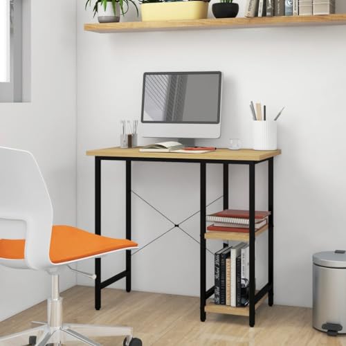 GCHDHAPB Bürotische-Computertisch, Schwarz und Eiche hell, 80 x 40 x 72 cm, MDF und Metall von GCHDHAPB
