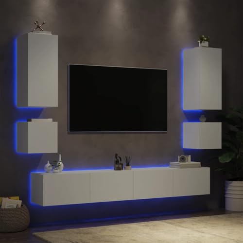 GCHDHAPB Entertainment-Center und TV-Möbel, 6-teilige Wandschränke mit weißen LED-Lichtern von GCHDHAPB