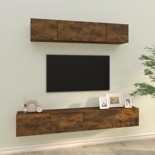 GCHDHAPB Entertainment Centers & TV-Ständer, 4-teiliges TV-Schrank-Set, geräucherte Eiche, Holzwerkstoff von GCHDHAPB
