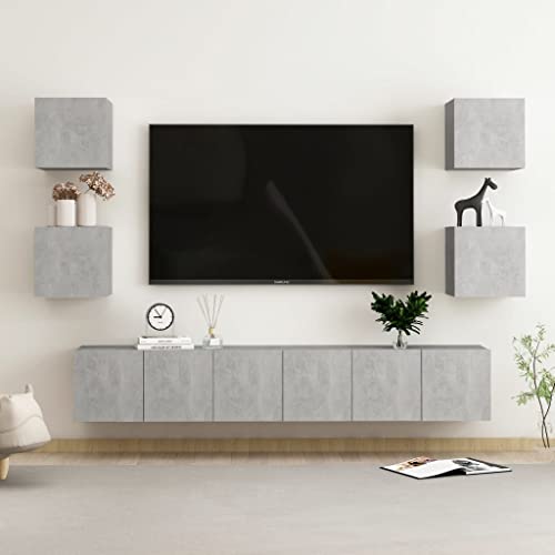 GCHDHAPB Entertainment Centers & TV-Ständer, 7-teiliges TV-Schrank-Set, Betongrau, Holzwerkstoff von GCHDHAPB