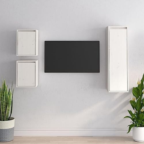 GCHDHAPB Entertainment Centers & TV Stands-TV Cabinets 3 pcs White Solid Wood Pine von GCHDHAPB