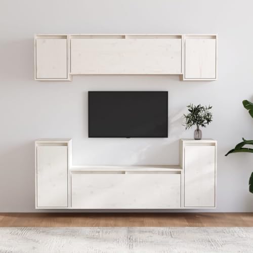 GCHDHAPB Entertainment Centers & TV Stands-TV Cabinets 6pcs White Solid Wood Pine von GCHDHAPB