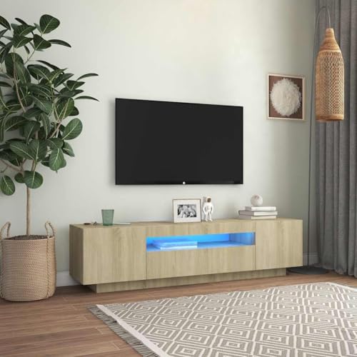 GCHDHAPB Entertainment Centers & TV Stands-TV Schrank mit LED Leuchten Sonoma Eiche 160x35x40cm von GCHDHAPB