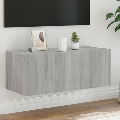 GCHDHAPB Entertainment Centers & TV Stands-TV Wandschrank mit LED-Leuchten Grau Sonoma 80x35x31cm von GCHDHAPB