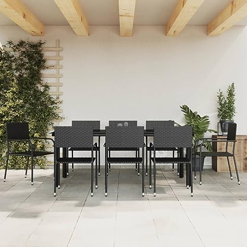 GCHDHAPB Gartenmöbel-Set, 9-teilig, Polyrattan und Stahl, Schwarz von GCHDHAPB