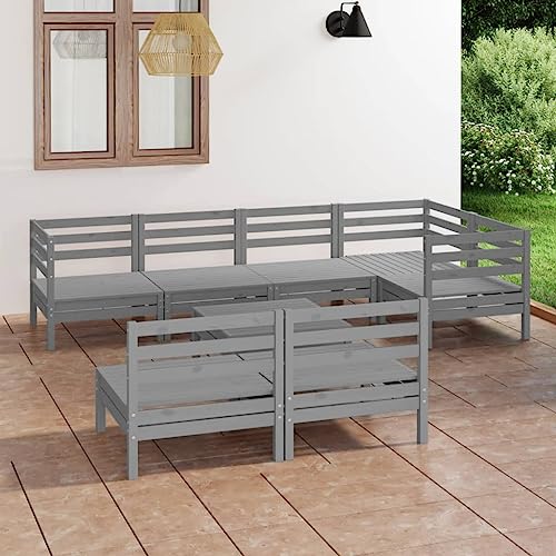 GCHDHAPB Gartenmöbel-Set für den Außenbereich, 8-teilig, massives Kiefernholz, Grau von GCHDHAPB