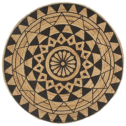 GCHDHAPB Handgefertigter Jute-Teppich mit schwarzem Druck, 150 cm, Dekoration für Haus und Garten von GCHDHAPB