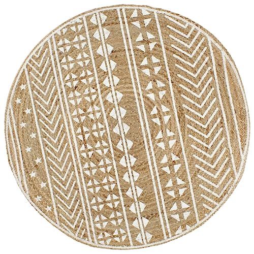 GCHDHAPB Handgefertigter Jute-Teppich mit weißem Druck, 120 cm, Dekoration für Haus und Garten von GCHDHAPB