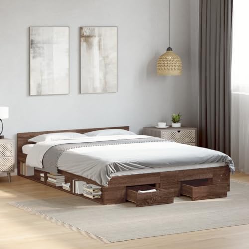 GCHDHAPB Home-Beds & Accessories,Beds & Bed Frames,Bed Frame with Drawers without Mattress Brown Oak 150x200 cm King Size von GCHDHAPB