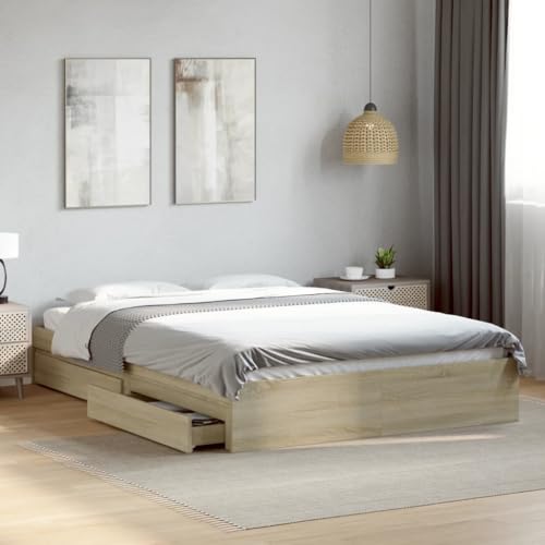 GCHDHAPB Home-Beds & Accessories,Beds & Bed Frames,Bed Frame with Drawers without Mattress Sonoma Oak 150x200 cm King Size von GCHDHAPB