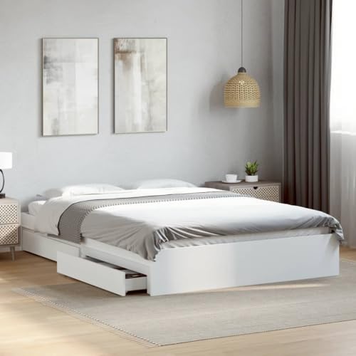 GCHDHAPB Home-Beds & Accessories,Beds & Bed Frames,Bed Frame with Drawers without Mattress White 150x200 cm King Size von GCHDHAPB