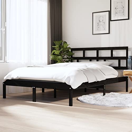 GCHDHAPB Home-Beds & Accessories,Beds & Bed Frames,Bed Frame without Mattress Black Double Solid Wood von GCHDHAPB