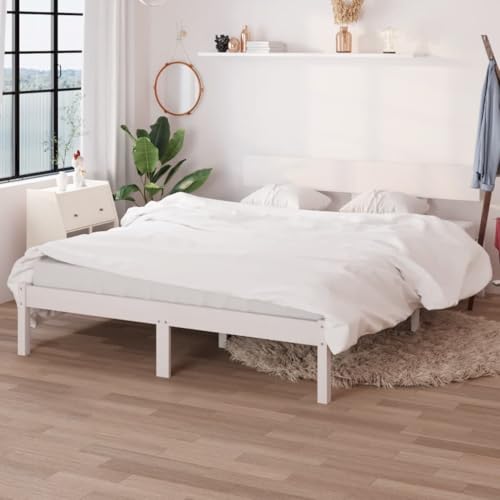 GCHDHAPB Home-Beds & Accessories,Beds & Bed Frames,Bed Frame without Mattress White Solid Wood Pine Double von GCHDHAPB