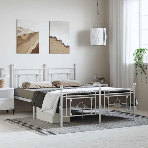 GCHDHAPB Home-Beds & Accessories,Beds & Bed Frames,Metal Bed Frame without Mattress with Footboard White 150x200cm von GCHDHAPB