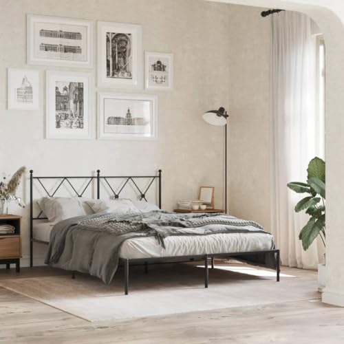 GCHDHAPB Home-Beds & Accessories,Beds & Bed Frames,Metal Bed Frame without Mattress with Headboard Black 140x200cm von GCHDHAPB