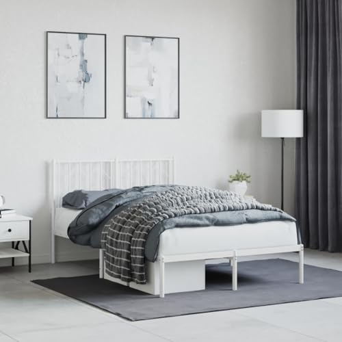 GCHDHAPB Home-Beds & Accessories,Beds & Bed Frames,Metal Bed Frame without Mattress with Headboard White 120x190cm von GCHDHAPB