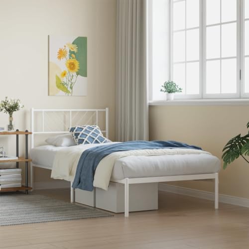 GCHDHAPB Home-Beds & Accessories,Beds & Bed Frames,Metal Bed Frame without Mattress with Headboard White 80x200cm von GCHDHAPB
