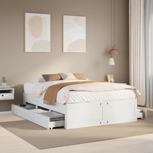 GCHDHAPB Home-Beds & Accessories,Betten & Bettrahmen,Bettgestell ohne Matratze mit Schubladen Weiß 160x200 cm Massivholz Kiefer GCHDHAPB Home-Beds & Accessories,Betten & Bettrahmen,Bettgestell ohne Matratze mit Schubladen Weiß 160x200 cm Massivholz Kiefer von GCHDHAPB
