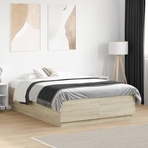 GCHDHAPB Home-Beds & Accessories,Betten & Bettrahmen,Bettrahmen mit LED ohne Matratze Sonoma Eiche 120x190 cm kleines Doppelbett GCHDHAPB Home-Beds & Accessories,Betten & Bettrahmen,Bettrahmen mit LED ohne Matratze Sonoma Eiche 120x190 cm kleines Doppelbett von GCHDHAPB