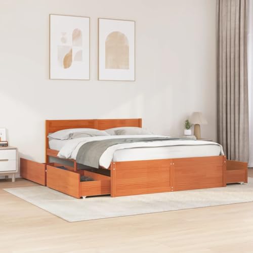 GCHDHAPB Home-Beds & Accessories,Betten & Bettrahmen,Bettrahmen ohne Matratze Wax Braun 160x200 cm Massivholz Kiefer GCHDHAPB Home-Beds & Accessories,Betten & Bettrahmen,Bettrahmen ohne Matratze Wax Braun 160x200 cm Massivholz Kiefer von GCHDHAPB