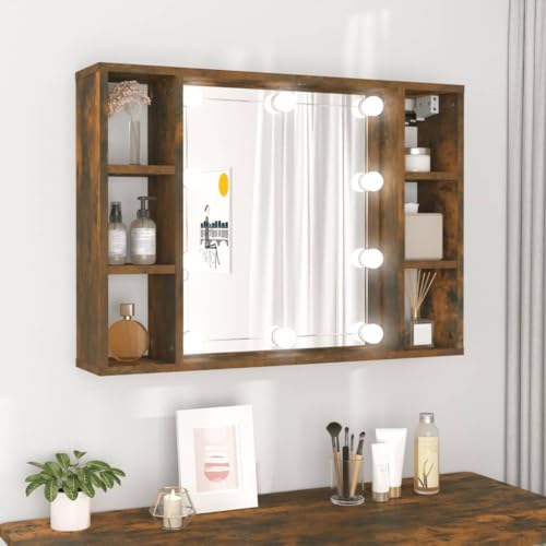 GCHDHAPB Home-Cabinets & Storage, Spiegelschrank mit LED, Räuchereiche, 76 x 15 x 55 cm von GCHDHAPB